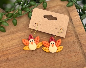 Handgemaakte kalkoenoorringen van polymeerklei: kalkoenhangers Thanksgiving