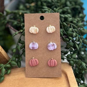 Handmade Earrings / Boho / Fall Earrings / Polymer Clay Earrings / Stud Pack  Earring Set / Gingham Pumpkin Earrings / Plaid Fall Studs