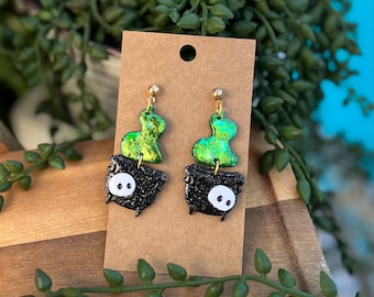 Handgemachte Halloween Kessel Ohrringe: Polymer Clay Hexen Schmuck