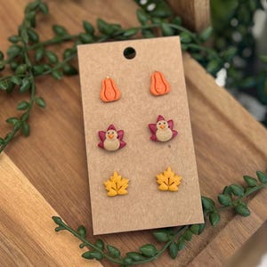 Fall Polymer Clay Studs / Clay Turkey Studs / Leaf Studs / Clay Studs / Pumpkin Studs / Thanksgiving Clay Earrings / Clay Earring Stud Pack