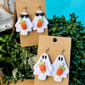 Cute Ghost Halloween Earrings / Polymer Clay Earrings / Fall Earrings / Clay Ghost Earrings / Ghost Latte Earrings / Gift Idea / Pumpkin