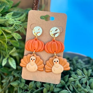 Polymer Clay Turkey Earrings: Thanksgiving Pumpkin Dangles