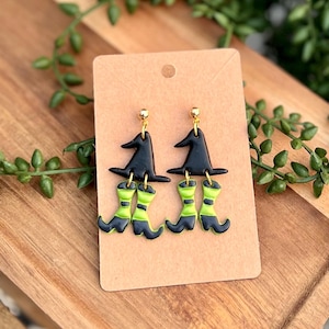 Handgemaakte Halloween-heksenhoed / schoenen polymeerklei oorbellen