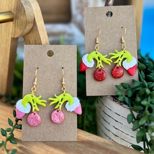 Handmade Grinch Hand Christmas Polymer Clay Earrings (Lightweight)