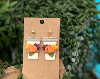 Handmade Fall Pumpkin Spice Latte Polymer Clay Earrings