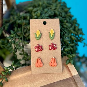 Handmade Clay Fall Studs / Polymer Clay Earrings / Leaf Studs / Fall Studs / Clay Studs / Pumpkin Studs / Corn Earrings / Autumn Earrings
