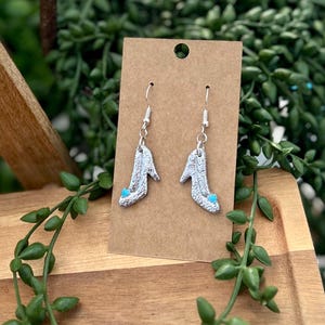 Handmade Glass Slipper Sparkle Resin Earring /Clay Earrings / Fairy Tale Earrings / Princess Earrings (stainless steel / hypoallergenic)
