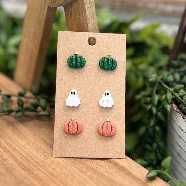 Handmade Halloween Pumpkin Polymer Clay Stud Earrings
