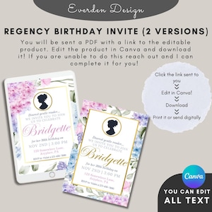 Regency Themed Birthday Invitation, Royal Themed Birthday Invite, Canva Template, Digital Download, Custom Invite
