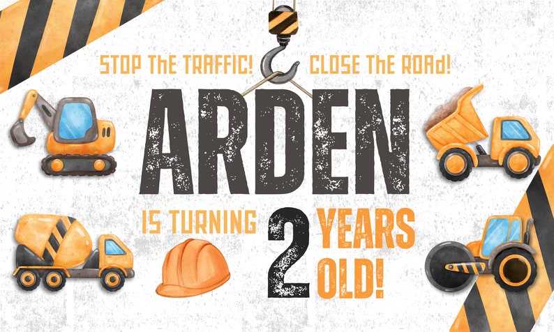 Construction Site Custom Name Birthday Party Backdrop