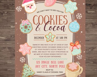 Cookies and Cocoa Invite, Cookie Exchange, Christmas Invitation, Digital Download