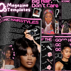90s Magazine Template, Beauty Magazine Catalog for Lashes, Hair, Nails, MUA, Beautician, Braid, Boutique, Viral Magazine Trend, DIY Canva