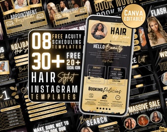 30+Hair Instagram Post, Free 08 Acuity Banners, Hairstylist Instagram Template, Branding Kit Hair, Instagram Hair, Hair Salon insta Template