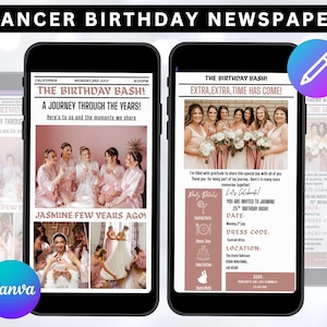Editable Cancer Birthday Weekend Newspaper Invitation, Digital Cancer Birthday Girl Trip Newspaper Invite, Bday Itinerary, Canva Template