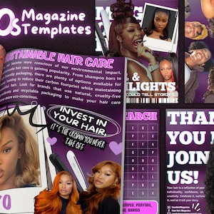 90s Magazine Template, Beauty Magazine Catalog for Lashes, Hair, Nails, MUA, Beautician, Braid, Boutique, Viral Magazine Trend, DIY Canva