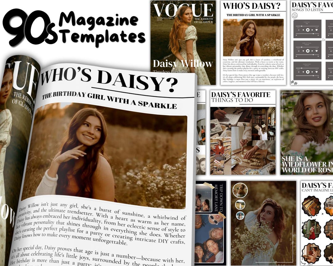 90s Magazine Template, 90s Style Magazine Template for Hair Lashes ...