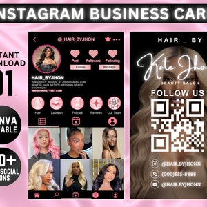 Cartão de visita do Instagram, cartão de visita do IG, modelo de design de cartão de visita Canva faça você mesmo, cartão de visita com código QR, cartão de visita do Instagram