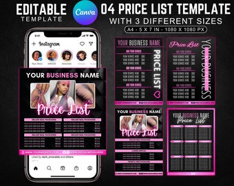 Price List Template, Price List Flyer, Price List, Hair Price List, Braiding, Flyer Template, Nail Flyer, Braid Flyer, Makeup Flyer, Flyer