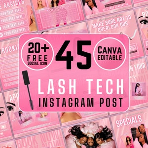 45 Lash Tech Artist Instagram Template | Lash Stylist Post Templates | Lash Tech Post | Lash Extension Post | Lash Tech Social Media