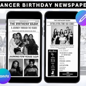 Editable Cancer Birthday Weekend Newspaper Invitation, Digital Cancer Birthday Girl Trip Newspaper Invite, Bday Itinerary, Canva Template