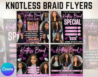 Knottless Braids Special Flye, DIY Hair Salon Flyer, Hairstylist Appointments Available Book Now Flyer Beauty Editable Canva Template