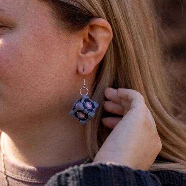 Portal Inspired Companion Cube Earrings