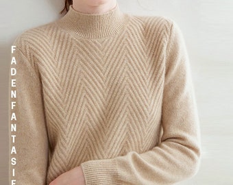 Suéter de cachemira único para mujer con patrón de punto en 7 colores, cuello alto de cachemira, suéter de cachemira de punto, suéter cálido para ella