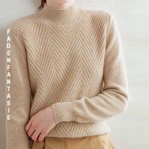 Unique cashmere sweater for women with knitted pattern in 7 colors, cashmere turtleneck, knitted cashmere sweater, warm sweater for her