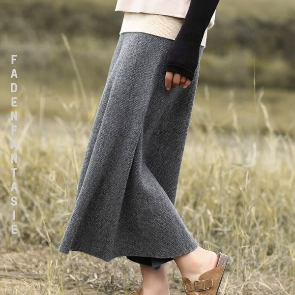 Jupe longue en laine, jupe plissée tricotée femmes, jupe longue en laine avec plis, cadeaux pour elle, jupe d'hiver tricotée, jupe en laine grise