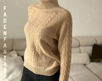 Kaschmir Rollkragen Pullover Camel, Leichter Pulli gestrickt, Damen Pullover, Geschenke für Sie Muttertag , Kuschel Pullover Rollkragen