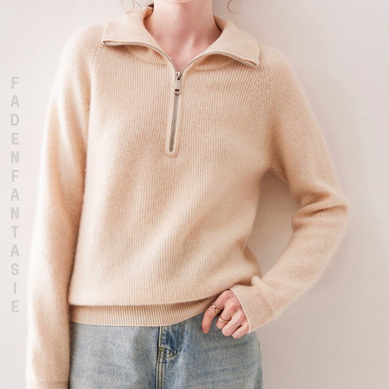 Wool sweater with half zip, wool turtleneck sweater, half zip sweater knitted, gifts for her, knitted sweater Beige