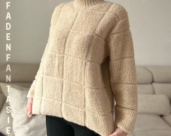 Kaschmir Rollkragen Pullover Karomuster Sale, Einzigartiger Pulli gestrickt, Damen Pullover Kaschmir, Geschenke für Sie, Kuschel Pullover