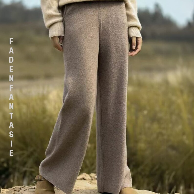 Pantalon décontracté en laine 100 % australienne en 3 couleurs, pantalon tricoté pour femme, pantalon en laine à jambes larges, pantalon tricoté, cadeaux pour elle image 2