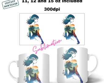 Sublimation Tassen Becher Vorlage PNG |  Sublimationsdruck | Frau Körper | Geschenk für Naturliebhaber | Tattoo Frau | Silhouette Frau | Art