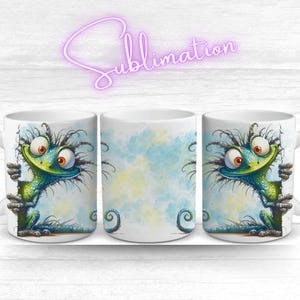 Sublimationsvorlage Chamäleon | Mug Wrap 11oz 12oz 15oz | Lustiges Reptil Cartoon Design PNG | Digitale Tassenvorlage | Tiermotiv Humor