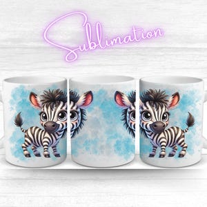 Sublimationsvorlage Zebra | Mug Wrap 11oz 12oz 15oz | Niedliches Zebra Cartoon PNG | Tassenmotiv für Kinder | Digitale Druckdatei Tierdesign