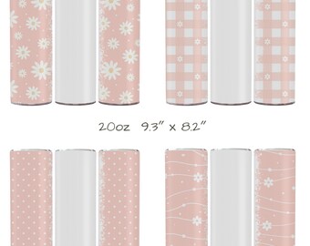 Florale rosa pastell Muster Tumbler Vorlage | 20 oz  20oz Skinny Tumbler | Bundle für Sublimation Sublimationsdruck PNG | Straight Tapered