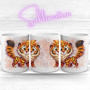 Sublimationsvorlage Tiger | Mug Wrap 11oz 12oz 15oz | Niedliches Tigerbaby Cartoon PNG | Tassenmotiv für Kinder | Digitale Druckdatei