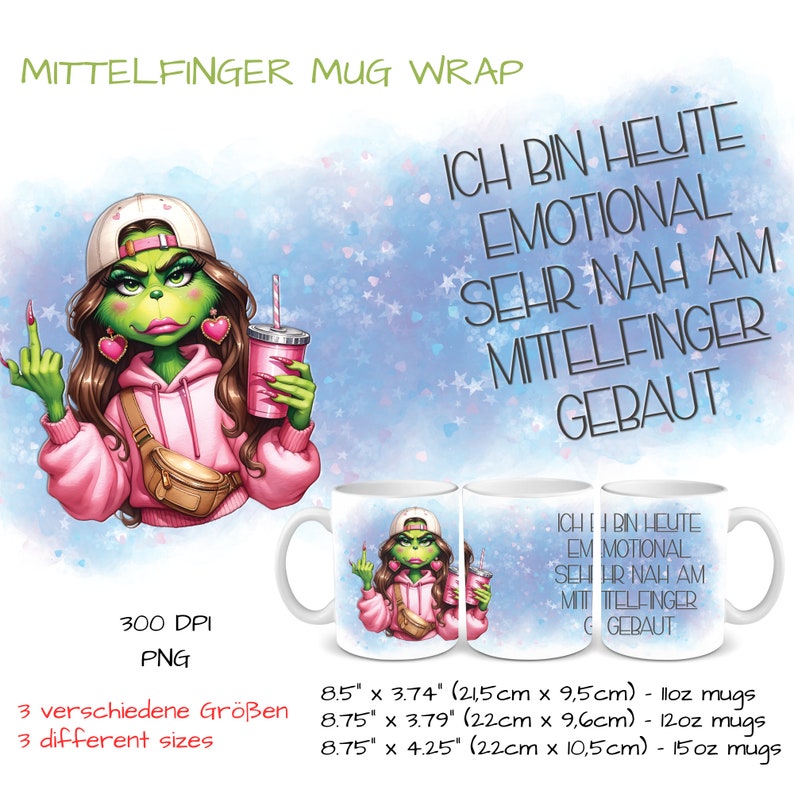 Ich bin heute emotional sehr nah am Mittelfinger gebaut | Sarkastischer Spruch | Sublimation Tassen Vorlage |  Sublimationsdruck | aquarell