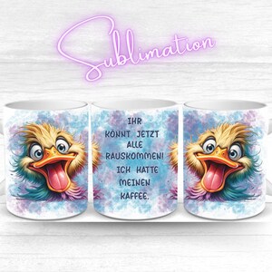 Sublimation file mug template MugWrap with humorous German saying and funny duck | 11oz, 12oz, 15oz | Glass mug sublimation print