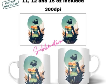 Sublimation Tassen Becher Vorlage PNG |  Sublimationsdruck | Frau Körper | Geschenk für Naturliebhaber | Tattoo Frau | Silhouette Frau | Art