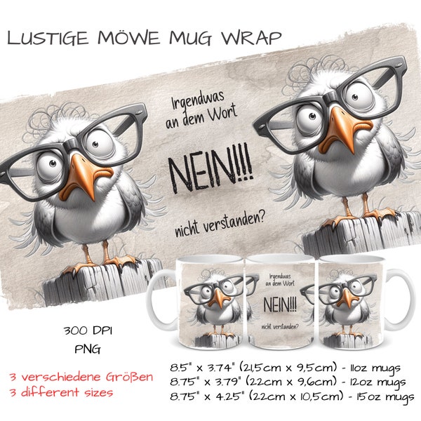 Irgendwas an dem Wort NEIN nicht verstanden? Lustige Möwe, lustiger Vogel Sublimation Tassen Vorlage |  Sublimationsdruck | Bürotasse Arbeit