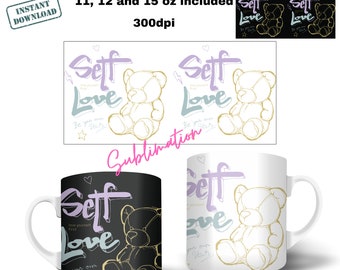 Sublimation Tassen Becher Vorlage PNG |  Sublimationsdruck | Positive Affirmationen | Selbstliebe | niedliches Bärendesign | Mental Health