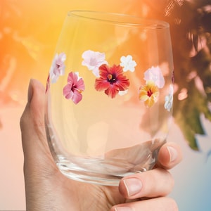 Verres à vin sans pied en forme de fleur d&#39;hibiscus, cadeau pour elle, verre à vin, gobelet à vin, cadeau pour amateur de vin, été, été, fête à la piscine, ambiance estivale