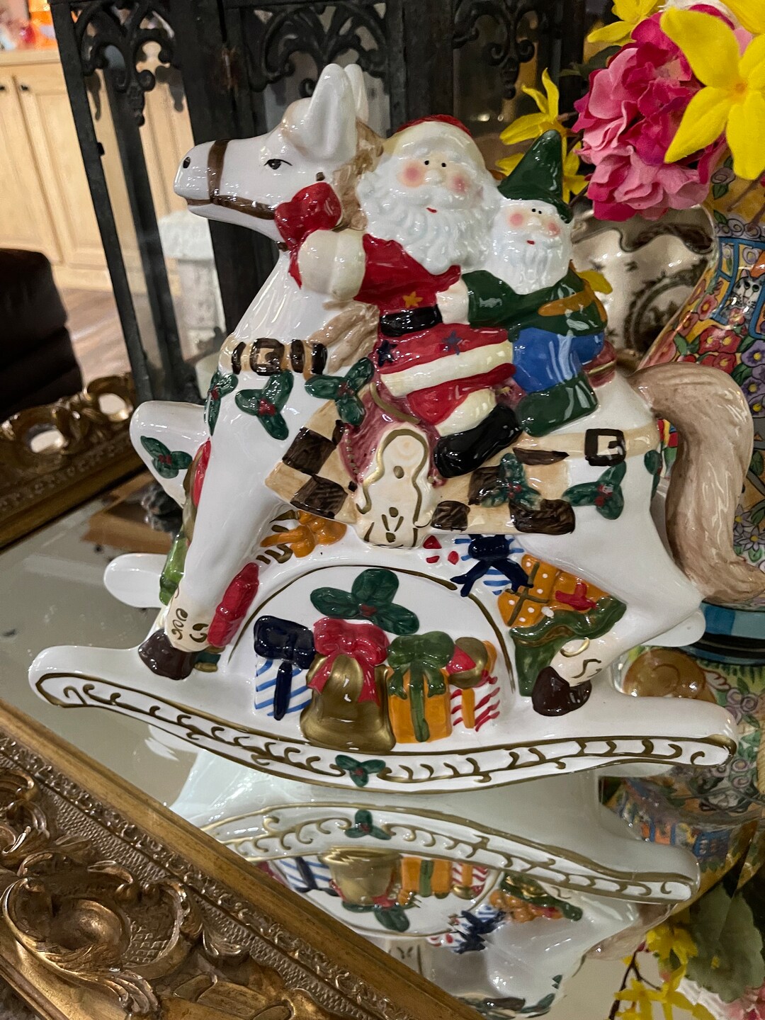 Vintage Santa Rocking Horse With Elf . Music Box Does Not Work but ...