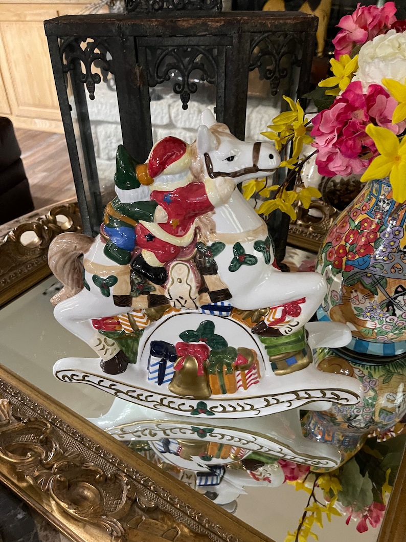 Vintage Santa Rocking Horse With Elf . Music Box Does Not Work but ...