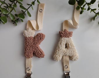 Personalized Punch Needle Pacifier Clip, Handmade Initial Pacifier Holder with Crown, Custom Letter Dummy Clip, Baby Shower Gift