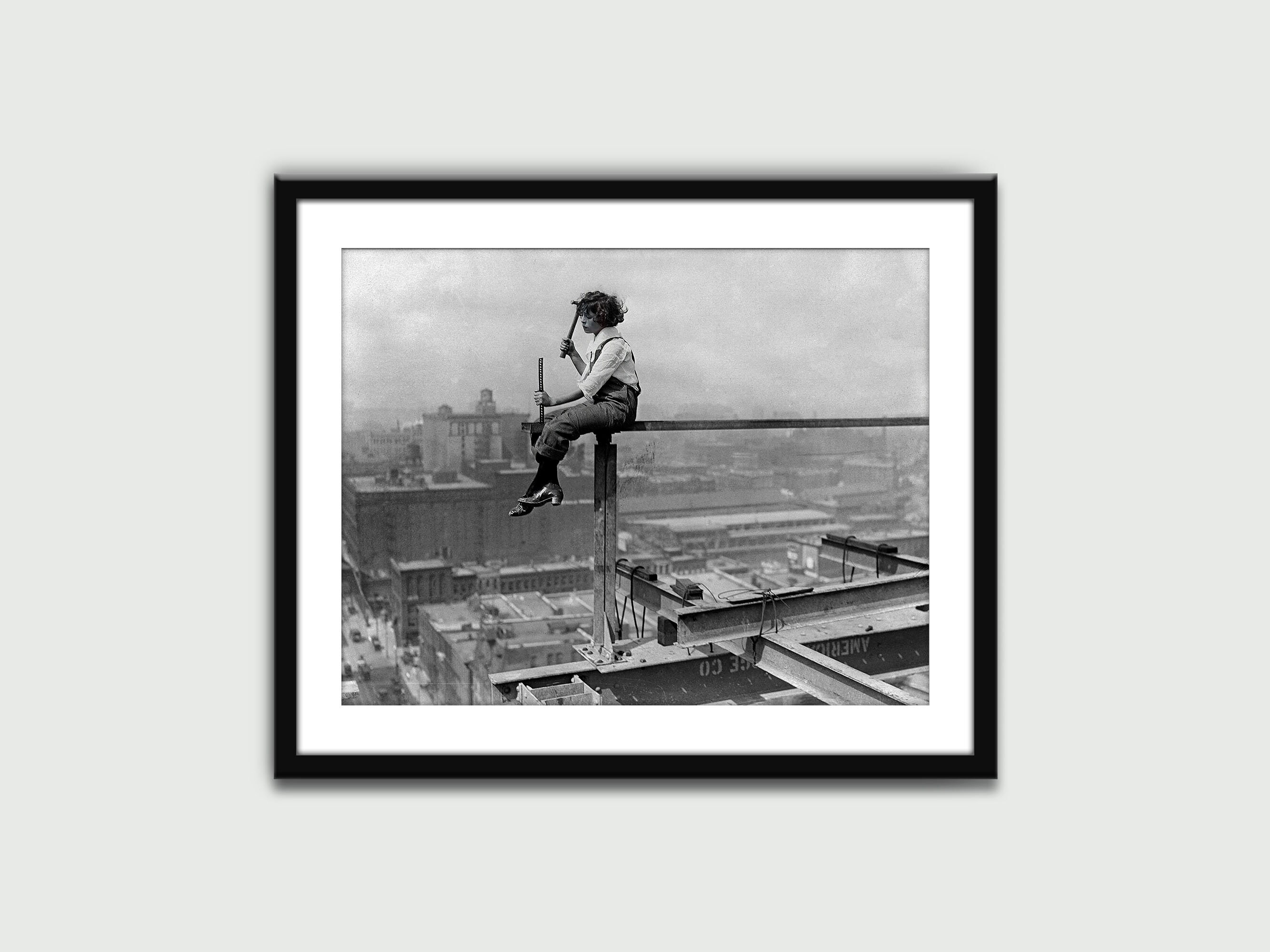 Woman Sitting on Beam Iron Girdering, Vintage Print, Wall Art Print, Wall Decor, Home Decor, Digital Download, Printable Art