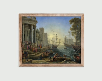 Seaport with the Embarkation of Saint Ursula by Claude Lorrain, Vintage Painting, Classic Art, Wall Decor, Digital Download, Printable Art