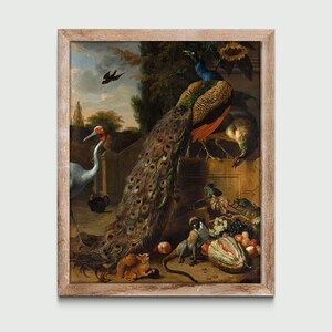 Peacocks (1683) by Melchior d&#39;Hondecoeter, Vintage Painting, Classic Art Print, Wall Decor, Digital Download, Printable Art